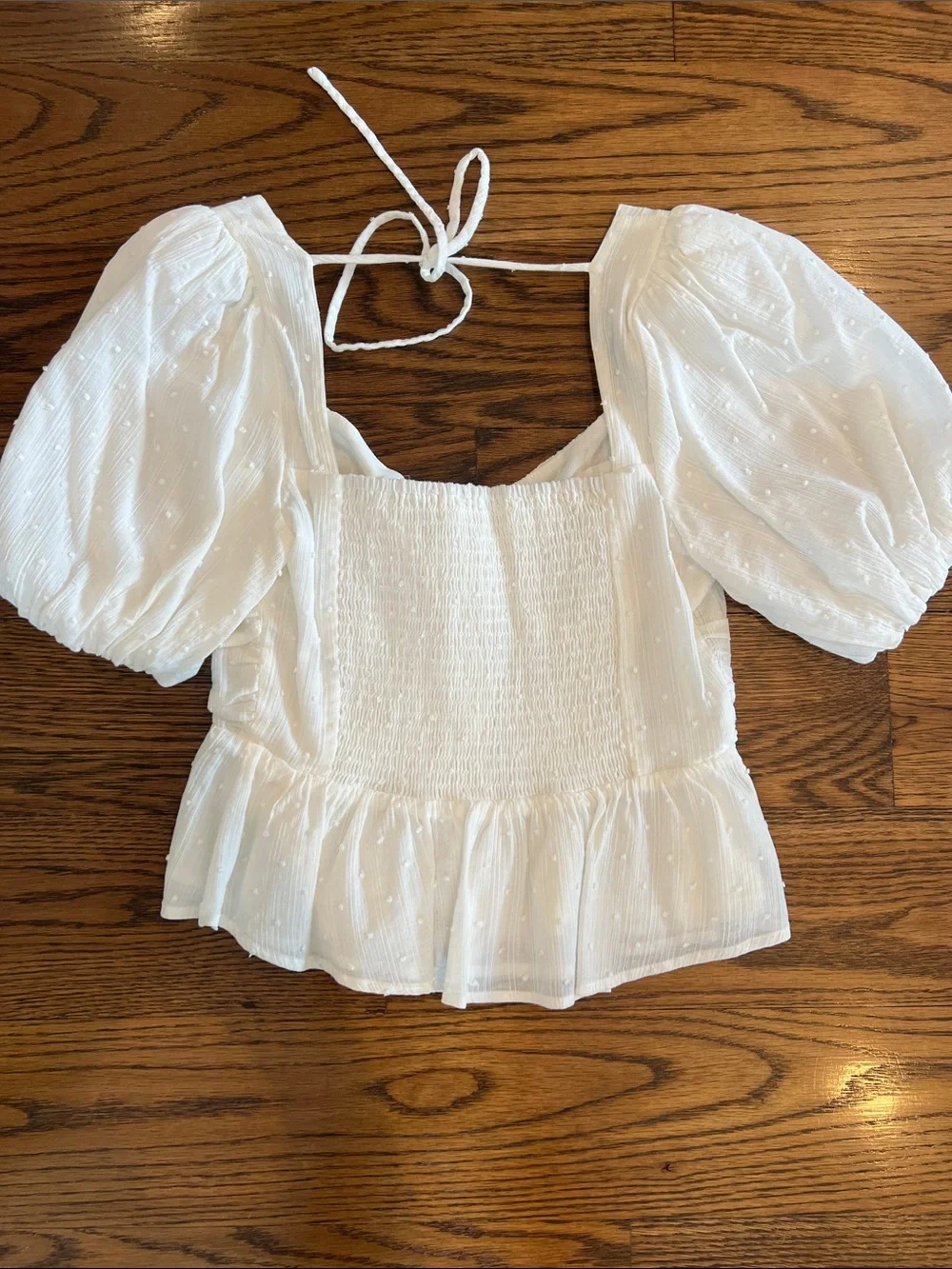 Astr White Puff Sleeve Peplum Blouse